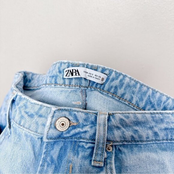 Zara Womens 6 Straight Leg Mom Jeans Light Wash Frayed Hem - Picture 9 of 14